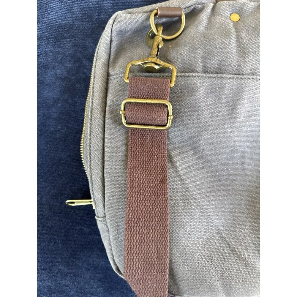 Line Of Trade Gray Canvas Laptop Bag w/ Leather Double Handles & shoulder strap
